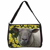 Cute Sheep with Daffodils Large Black Laptop Shoulder Bag School/College