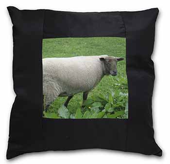 Sheep in Field Black Satin Feel Scatter Cushion