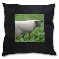 Sheep in Field Black Satin Feel Scatter Cushion