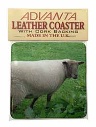 Sheep in Field Single Leather Photo Coaster