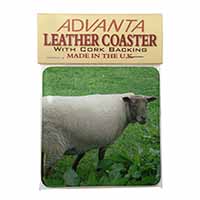 Sheep in Field Single Leather Photo Coaster