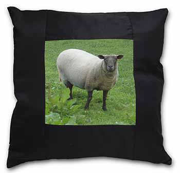 Sheep Intrigued by Camera Black Satin Feel Scatter Cushion