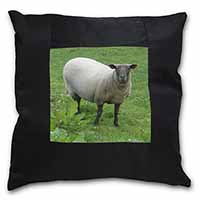 Sheep Intrigued by Camera Black Satin Feel Scatter Cushion