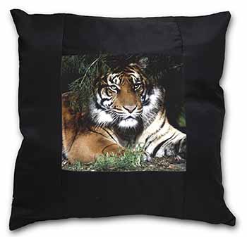 Bengal Tiger in Sunshade Black Satin Feel Scatter Cushion