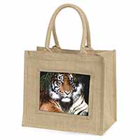 Bengal Tiger in Sunshade Natural/Beige Jute Large Shopping Bag