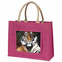 Bengal Tiger in Sunshade Large Pink Jute Shopping Bag