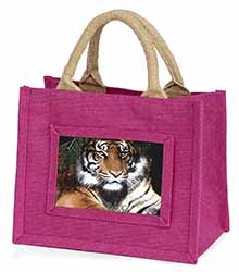 Bengal Tiger in Sunshade Little Girls Small Pink Jute Shopping Bag