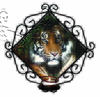 Bengal Tiger in Sunshade Wrought Iron Wall Art Candle Holder