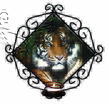 Bengal Tiger in Sunshade Wrought Iron Wall Art Candle Holder