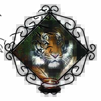 Bengal Tiger in Sunshade Wrought Iron Wall Art Candle Holder