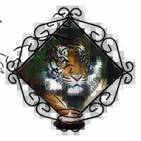 Bengal Tiger in Sunshade Wrought Iron Wall Art Candle Holder