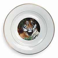 Bengal Tiger in Sunshade Gold Rim Plate Printed Full Colour in Gift Box