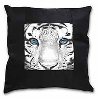 Siberian White Tiger Black Satin Feel Scatter Cushion