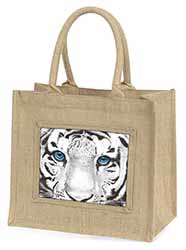 Siberian White Tiger Natural/Beige Jute Large Shopping Bag
