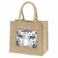 Siberian White Tiger Natural/Beige Jute Large Shopping Bag