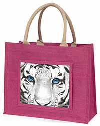 Siberian White Tiger Large Pink Jute Shopping Bag