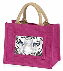 Siberian White Tiger Little Girls Small Pink Jute Shopping Bag