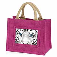Siberian White Tiger Little Girls Small Pink Jute Shopping Bag