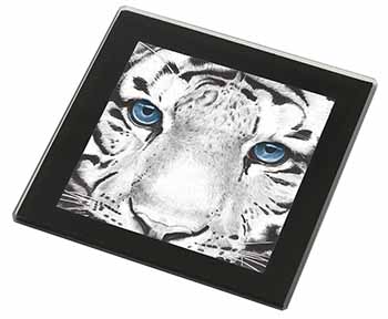 Siberian White Tiger Black Rim High Quality Glass Coaster