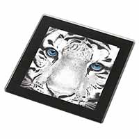 Siberian White Tiger Black Rim High Quality Glass Coaster