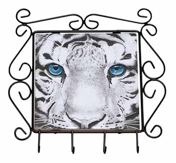 Siberian White Tiger Wrought Iron Key Holder Hooks