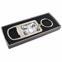 Siberian White Tiger Chrome Metal Bottle Opener Keyring in Box