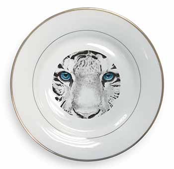 Siberian White Tiger Gold Rim Plate Printed Full Colour in Gift Box