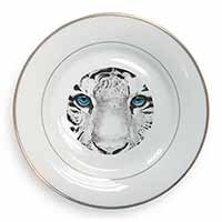 Siberian White Tiger Gold Rim Plate Printed Full Colour in Gift Box