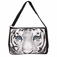 Siberian White Tiger Large Black Laptop Shoulder Bag School/College