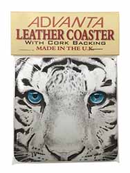 Siberian White Tiger Single Leather Photo Coaster