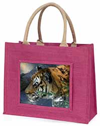 Bengal Night Tiger Large Pink Jute Shopping Bag