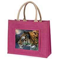 Bengal Night Tiger Large Pink Jute Shopping Bag