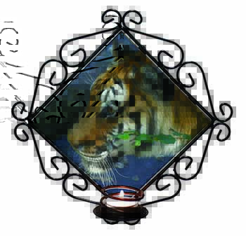 Bengal Night Tiger Wrought Iron Wall Art Candle Holder
