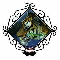 Bengal Night Tiger Wrought Iron Wall Art Candle Holder