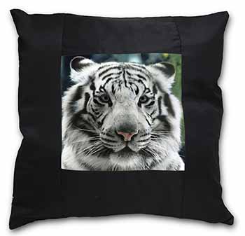 Siberian White Tiger Black Satin Feel Scatter Cushion