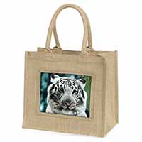 Siberian White Tiger Natural/Beige Jute Large Shopping Bag