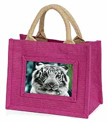 Siberian White Tiger Little Girls Small Pink Jute Shopping Bag