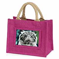 Siberian White Tiger Little Girls Small Pink Jute Shopping Bag