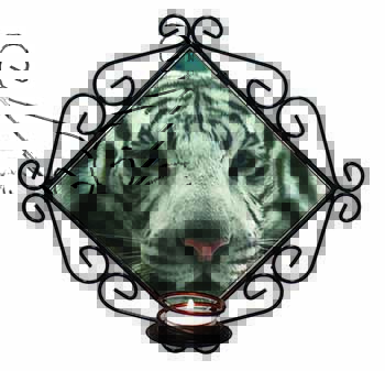 Siberian White Tiger Wrought Iron Wall Art Candle Holder