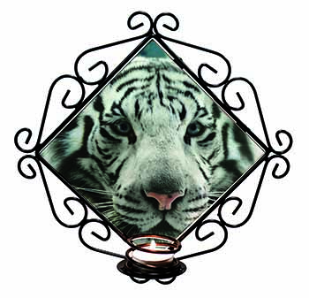 Siberian White Tiger Wrought Iron Wall Art Candle Holder