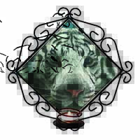 Siberian White Tiger Wrought Iron Wall Art Candle Holder