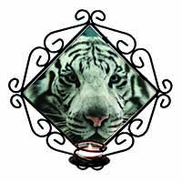 Siberian White Tiger Wrought Iron Wall Art Candle Holder