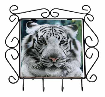 Siberian White Tiger Wrought Iron Key Holder Hooks