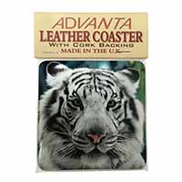 Siberian White Tiger Single Leather Photo Coaster