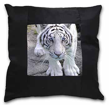 Siberian White Tiger Black Satin Feel Scatter Cushion