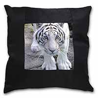 Siberian White Tiger Black Satin Feel Scatter Cushion