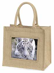 Siberian White Tiger Natural/Beige Jute Large Shopping Bag