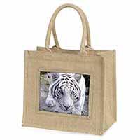 Siberian White Tiger Natural/Beige Jute Large Shopping Bag