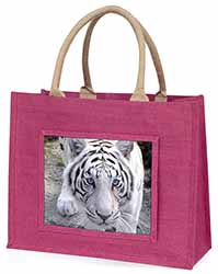 Siberian White Tiger Large Pink Jute Shopping Bag