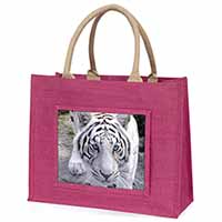 Siberian White Tiger Large Pink Jute Shopping Bag